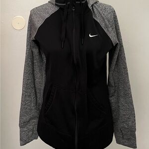 Nike Women's Black and Heather Gray Zip-Up Hoodie